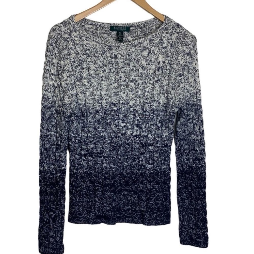 Lauren Ralph Lauren Petite Ombre Gradient Knit Sweater – Navy/Gray – PM
